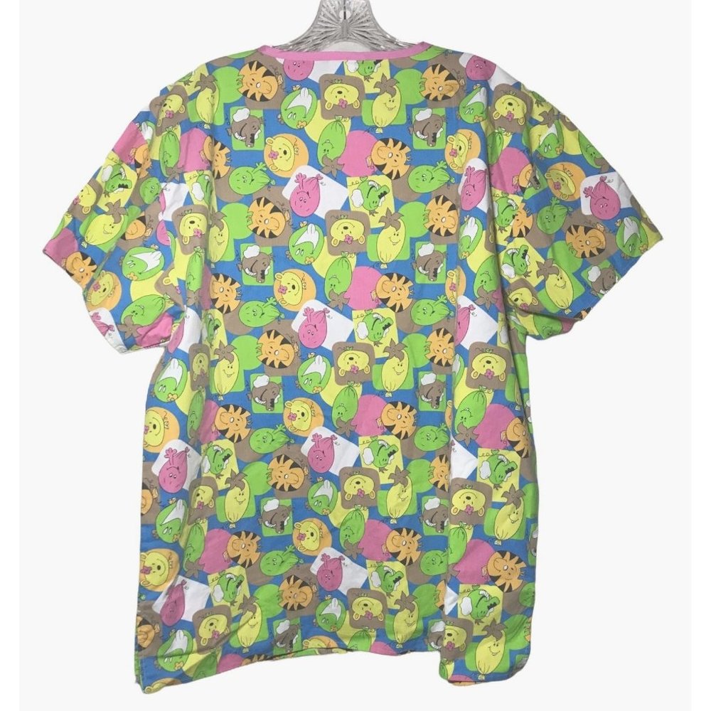 Lot of 2 Colorful Malibu Doc Scrub Tops Womens Size L Pink Multicolored - Picture 4 of 5